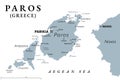 Paros, Greek island, Island of Greece in the Aegean Sea, gray political map