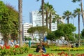 Parque del Amor or Park of Love in Miraflores district. An unidentified young couple embracing each other