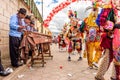 Marimba musicians & traditional folk dancers in street, Guatemala