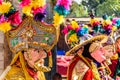 Traditional folk dancers in Spanish conquistador masks & costume