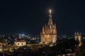 The Parroquia church, San Miguel de Allende at Night Royalty Free Stock Photo