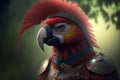 Parrot animal portrait dressed as a warrior fighter or combatant soldier concept. Ai generated