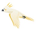 Parrot animation. Exotic adorable fauna character flight. White sulphur crested cockatoo. Animated tropical bird flying Royalty Free Stock Photo