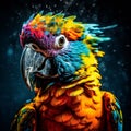 Parrot bathed in splash of colors