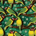 Parrot bird tree branch seamless pattern