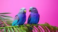 Parrot birds on wood tree branch colorful animal on vibrant background