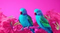 Parrot birds on wood tree branch colorful animal on vibrant background