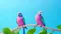 Parrot birds on wood tree branch colorful animal on vibrant background