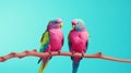 Parrot birds on wood tree branch colorful animal on vibrant background