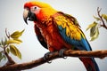Parrot on a branch. Colorful macaw on a tree branch. AI generated Generative AI Royalty Free Stock Photo