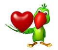 Parrot cartoon character with heart Royalty Free Stock Photo