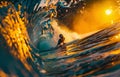 Parrot Catching a Wave: Surreal Surfing Adventure. Generative ai