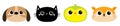 Parrot Dog Black Cat Hamster bird head face round icon set. Kitty kitten. Funny Kawaii animal. Big eyes. Kids print. Cute cartoon