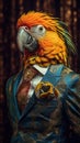 Parrot dressed in an elegant modern suit with a nice tie