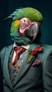 Parrot dressed in an elegant suit with a nice tie
