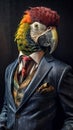 Parrot dressed in an elegant suit with a nice tie