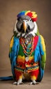 Parrot dressed in hippie clothes: Humanization of Animals Concept