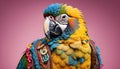 Parrot dressed in hippie clothes: Humanization of Animals Concept