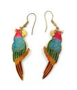 Parrot earrings on white background