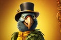 The Parrot in Green, Blue and Orange Who Dreamed of Being Sherlock Holmes on Gradient Orange Background