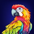 Parrot head portrait. Bright cartoon exotic bird, cute papagayo. Colorful plumage, tropical forest vector animal