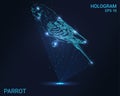 Parrot hologram. Holographic projection of a parrot. A flickering energy stream of particles. The scientific design of parrot