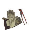 A parrot key and a pair of work gloves Royalty Free Stock Photo