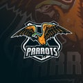 Parrot mascot logo design vector with modern illustration concept style for badge, emblem and tshirt printing. angry parrot