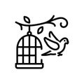 Black line icon for Parrot Outside Of Cage, birdcage and hang Royalty Free Stock Photo