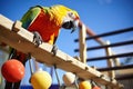 parrot perch with a colorful ladder and bell Royalty Free Stock Photo