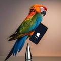 A parrot perched on a smartphone, tweeting on a tiny bird-sized social media app2