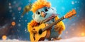 A parrot playing the guitar in a Snowman costume. Generative AI