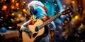 A parrot playing the guitar in a Snowman costume. Generative AI