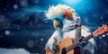 A parrot playing the guitar in a Snowman costume. Generative AI