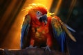 parrot preening feathers with sunlight shining through Royalty Free Stock Photo