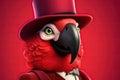 The Parrot in Red Who Dreamed of Being Sherlock Holmes on Gradient Red Background