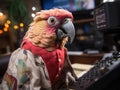 Parrot reporter with mic and TV prop