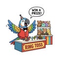Parrot Running Ring Toss Game, Fun Carnival Clipart Royalty Free Stock Photo