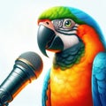 A parrot sings into a microphone. Royalty Free Stock Photo