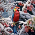 parrot in snow generated by AI tool Royalty Free Stock Photo