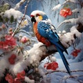 parrot in snow generated by AI tool Royalty Free Stock Photo