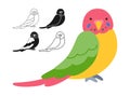 Parrot tropical cartoon set exotic bright budgerigar parrots sitting outline sign funny vivid vector Royalty Free Stock Photo