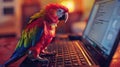 Parrot Using a Laptop Showing Humorous Interaction with Technology