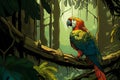 Parrotin in forest in comic art Royalty Free Stock Photo