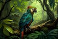 Parrotin in forest in comic art Royalty Free Stock Photo