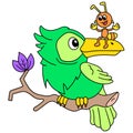 Parrots and ants are friendly together chatting with each other, doodle icon image kawaii Royalty Free Stock Photo