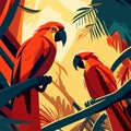 Parrots sitting on a branch in the jungle.. Generative AI