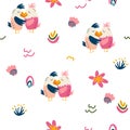 Parrots and tropical leaves seamless pattern. Jungles background. Endless background in childish style for fabric, textile, kids Royalty Free Stock Photo