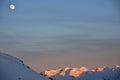 Parsenn mountain swiss alps panorama in winter sunset