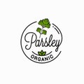 Parsley branch logo. Round linear logo of parsey